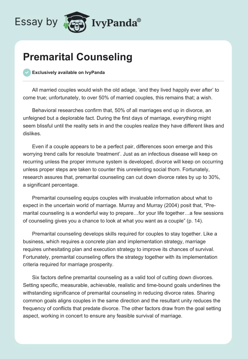 Premarital Counseling. Page 1
