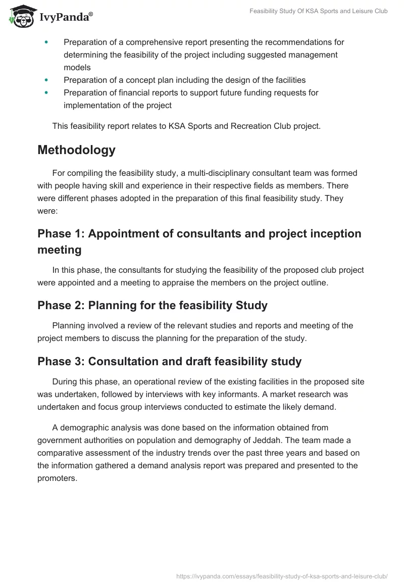 Feasibility Study Of KSA Sports and Leisure Club. Page 4