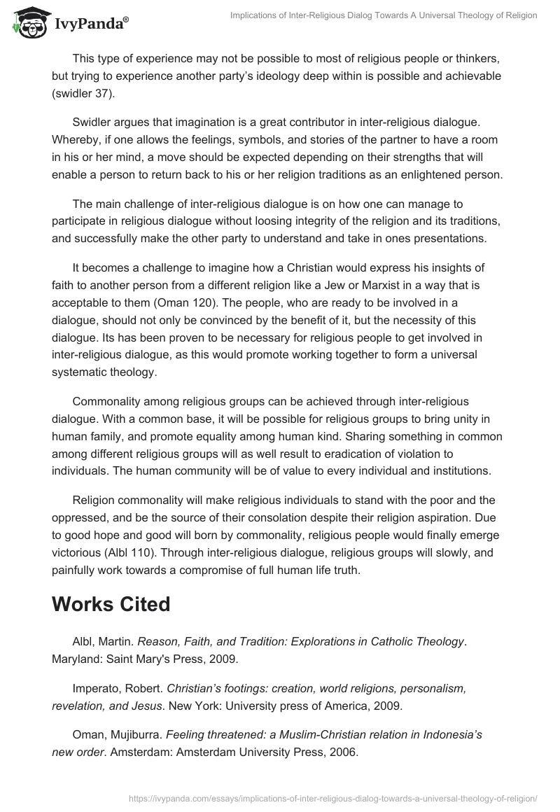 Implications of Inter-Religious Dialog Towards a Universal Theology of Religion. Page 5
