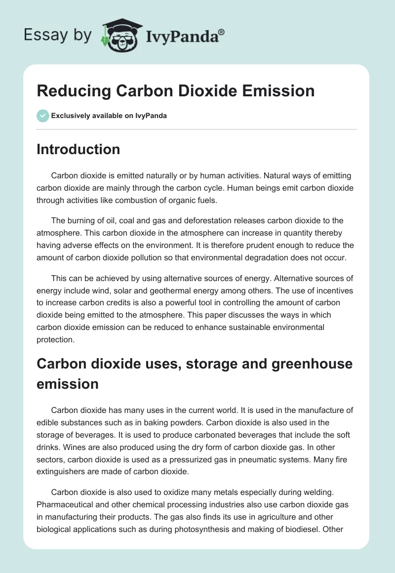 Reducing Carbon Dioxide Emission. Page 1