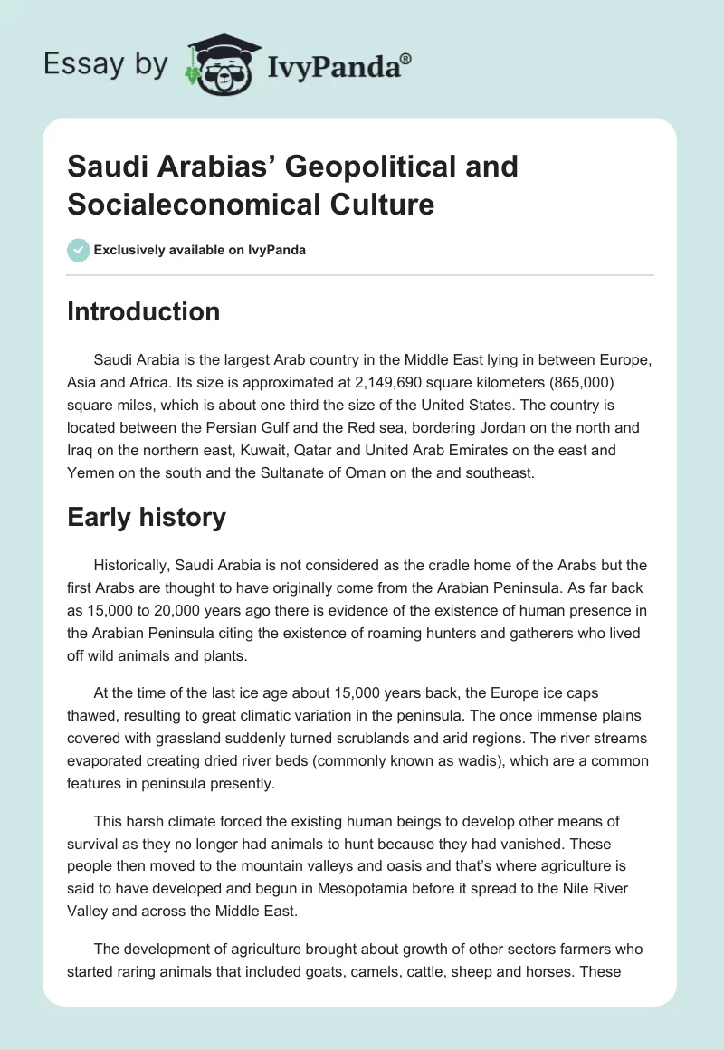 Saudi Arabias’ Geopolitical and Socialeconomical Culture. Page 1