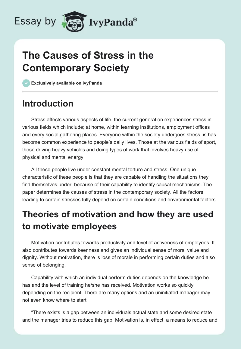 The Causes of Stress in the Contemporary Society. Page 1