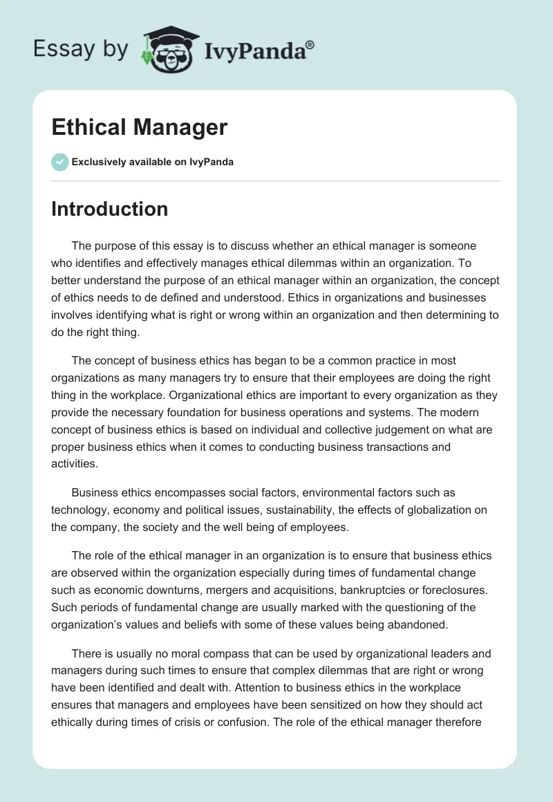 Ethical Manager. Page 1