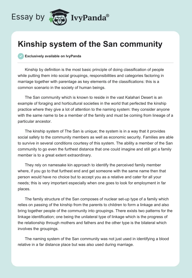 Kinship system of the San community. Page 1