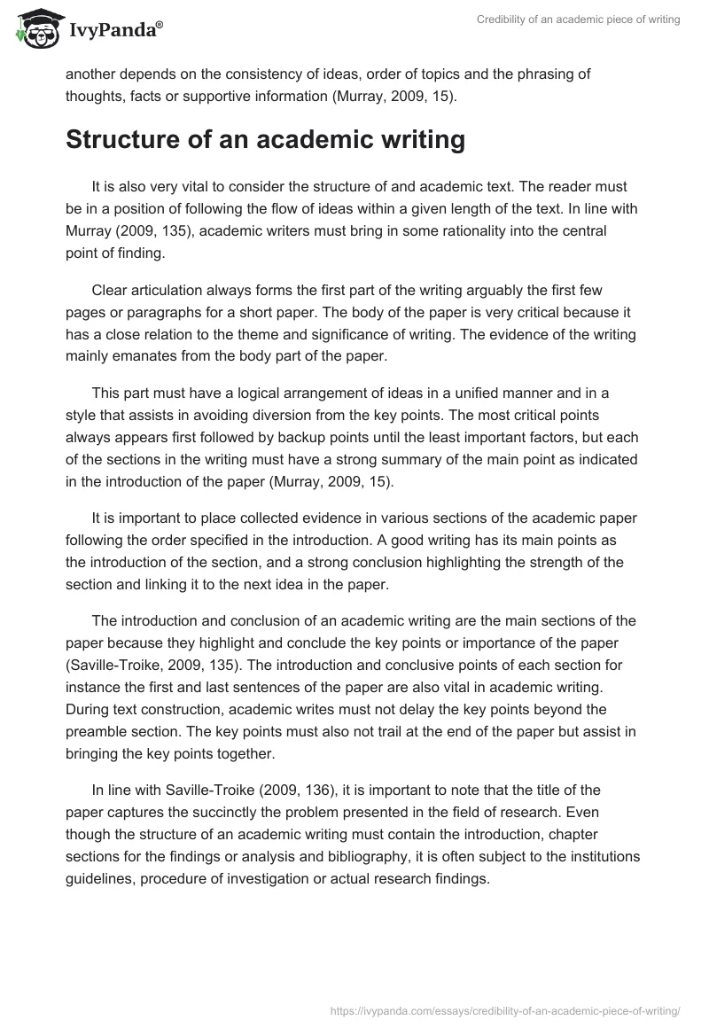 Credibility of an academic piece of writing. Page 2