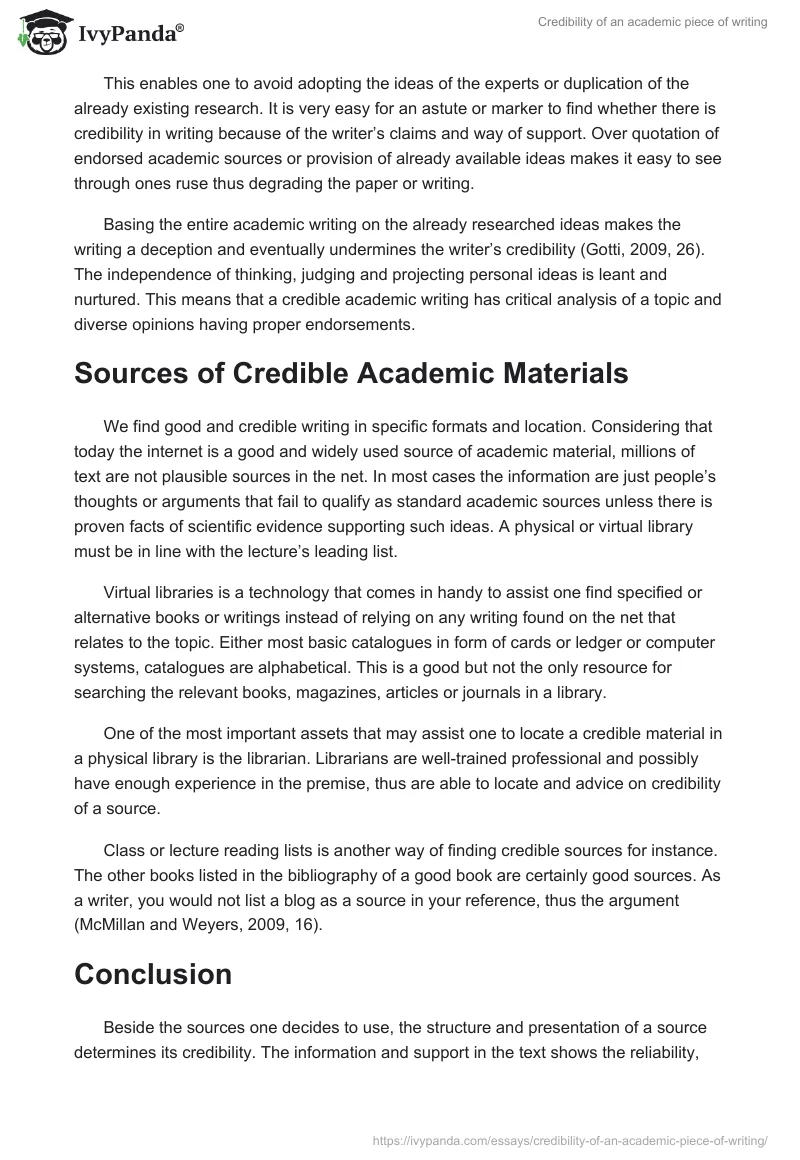 Credibility of an academic piece of writing. Page 4