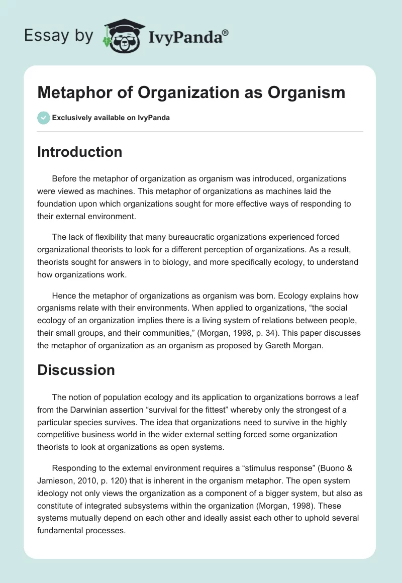 Metaphor of Organization as Organism. Page 1