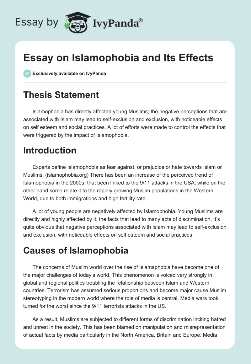 Essay on Islamophobia and Its Effects. Page 1