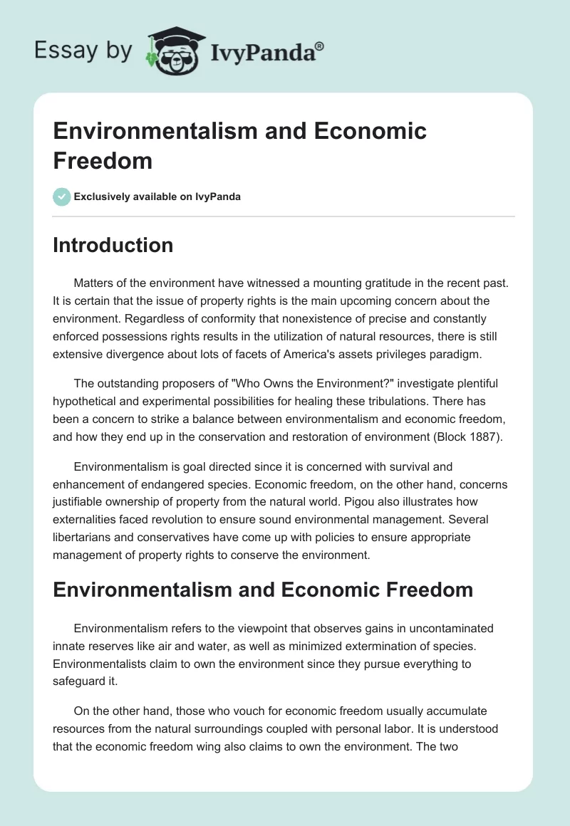 Environmentalism and Economic Freedom. Page 1