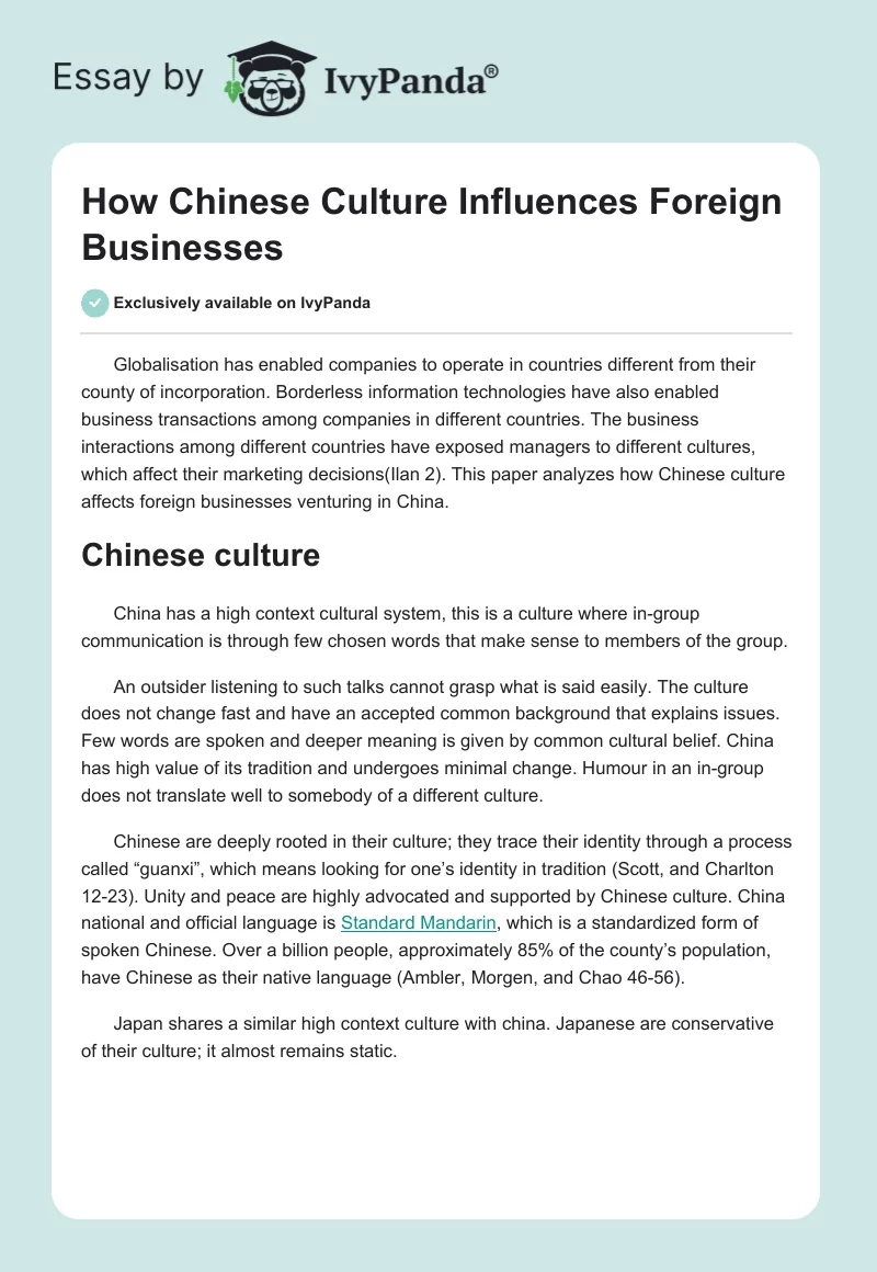 How Chinese Culture Influences Foreign Businesses. Page 1