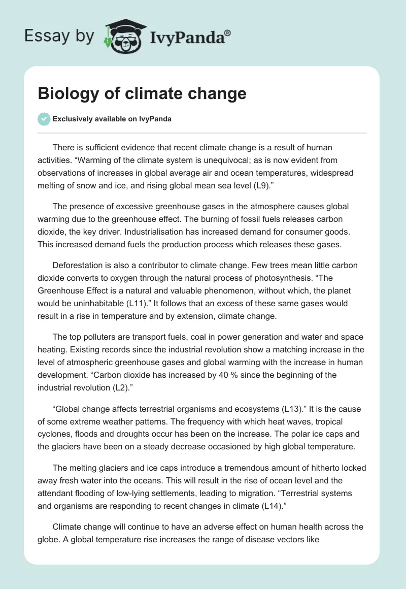 Biology of Climate Change. Page 1