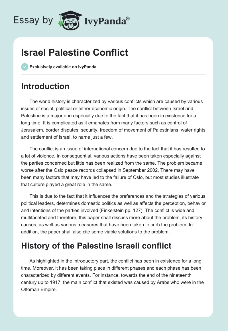 israel and palestine conflict short essay
