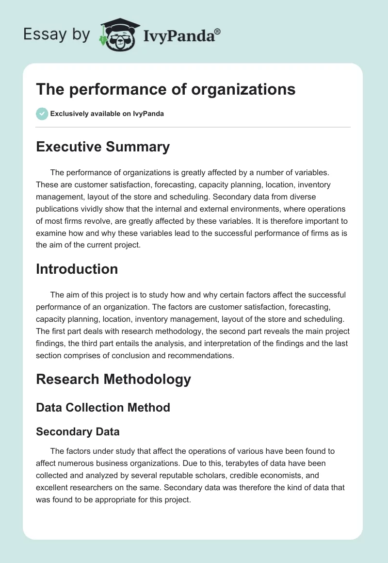 The Performance of Organizations. Page 1