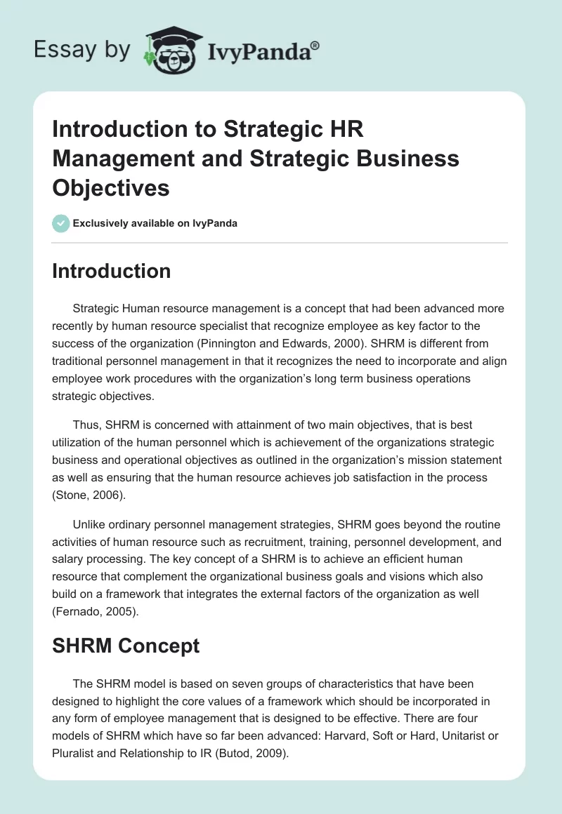 Introduction to Strategic HR Management and Strategic Business Objectives. Page 1