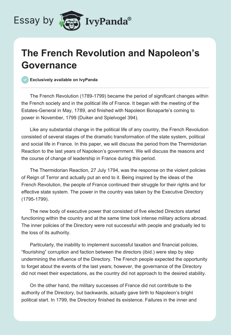 The French Revolution and Napoleon’s Governance. Page 1