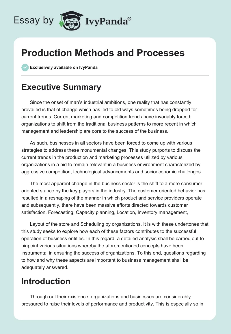Production Methods and Processes. Page 1