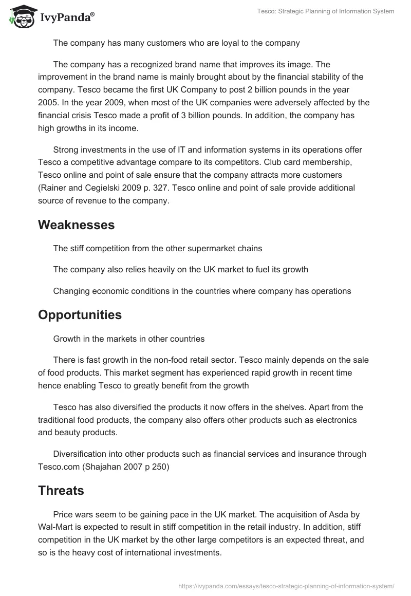 Tesco: Strategic Planning of Information System. Page 5