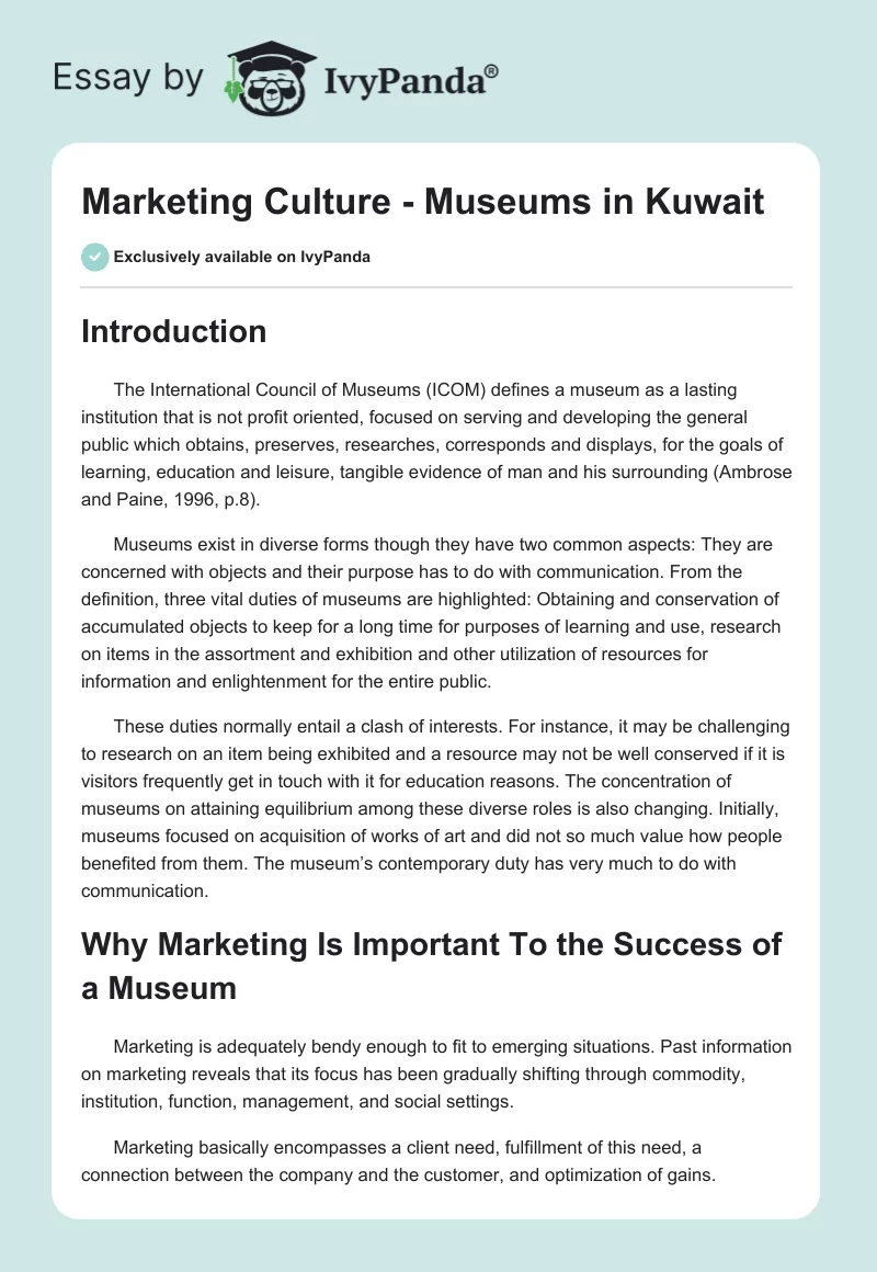 Marketing Culture - Museums in Kuwait. Page 1