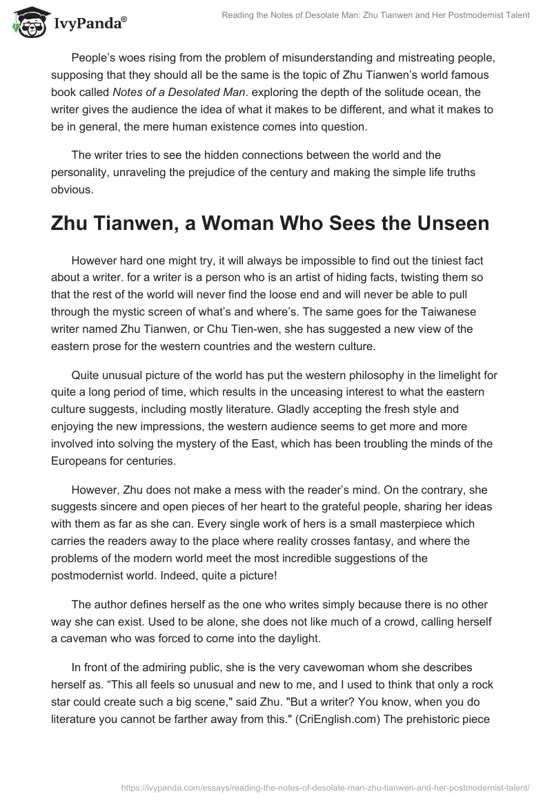 Reading the Notes of Desolate Man: Zhu Tianwen and Her Postmodernist Talent. Page 2
