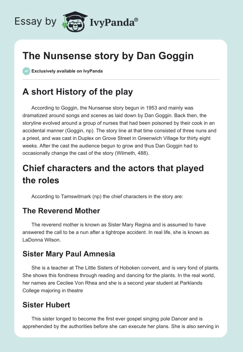 The Nunsense story by Dan Goggin. Page 1