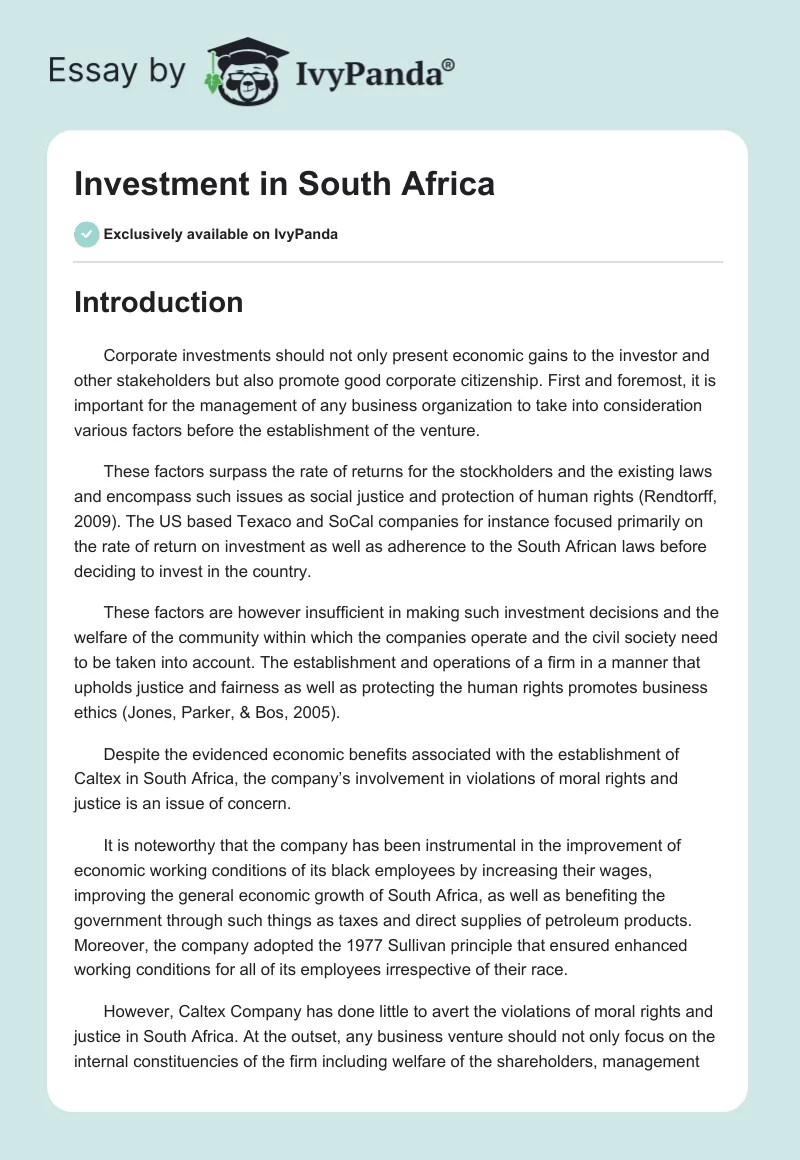 Investment in South Africa. Page 1