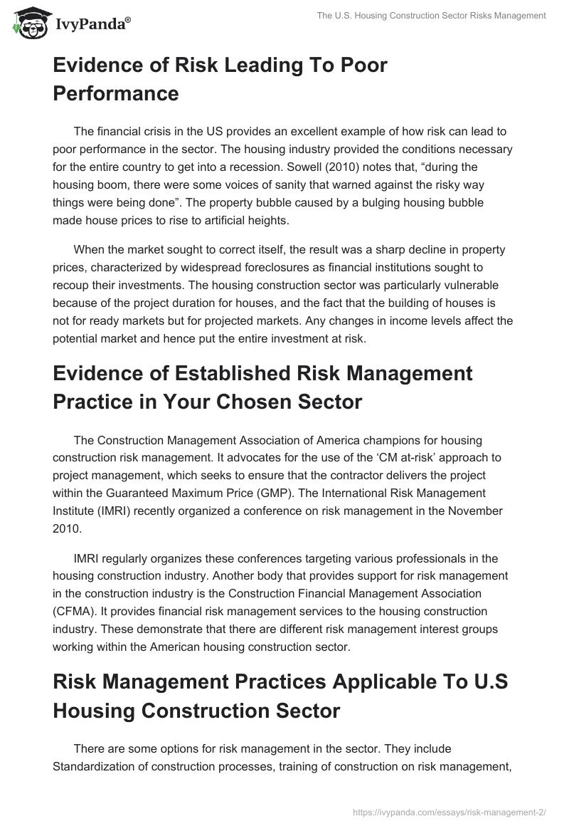 The U.S. Housing Construction Sector Risks Management. Page 4