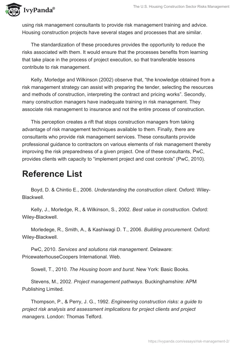 The U.S. Housing Construction Sector Risks Management. Page 5