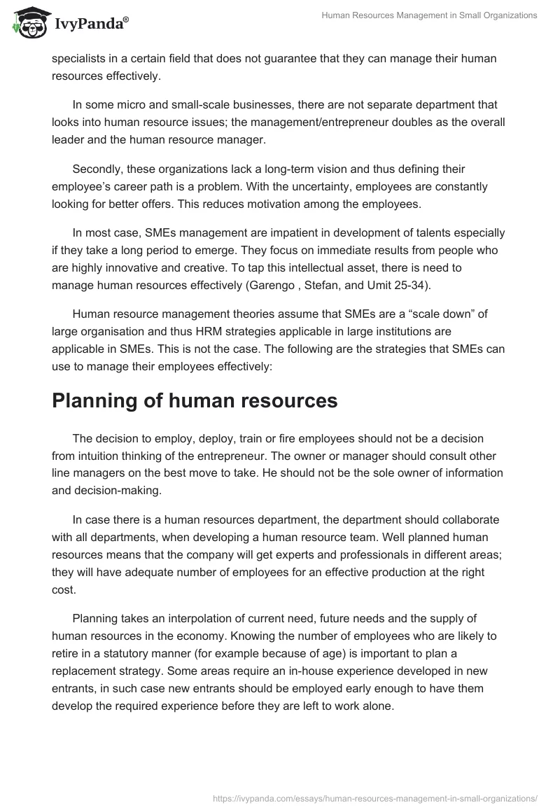 Human Resources Management in Small Organizations. Page 2