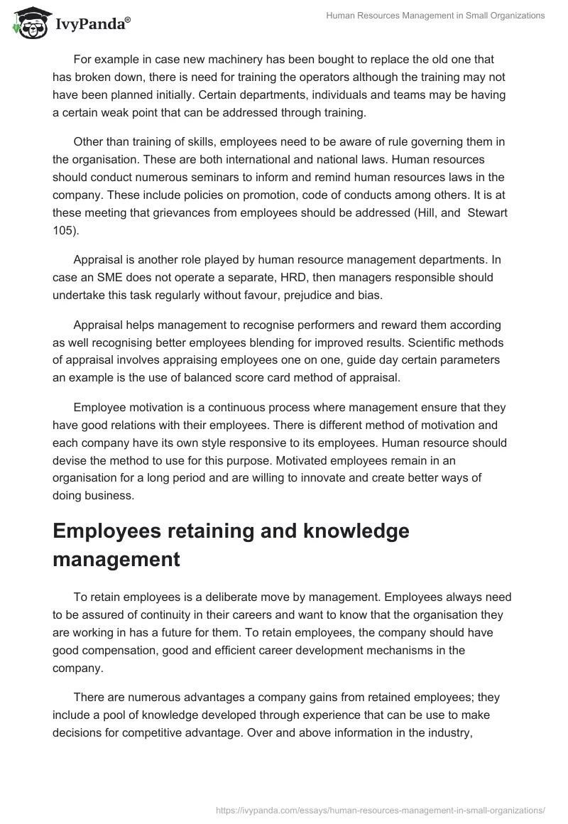Human Resources Management in Small Organizations. Page 4