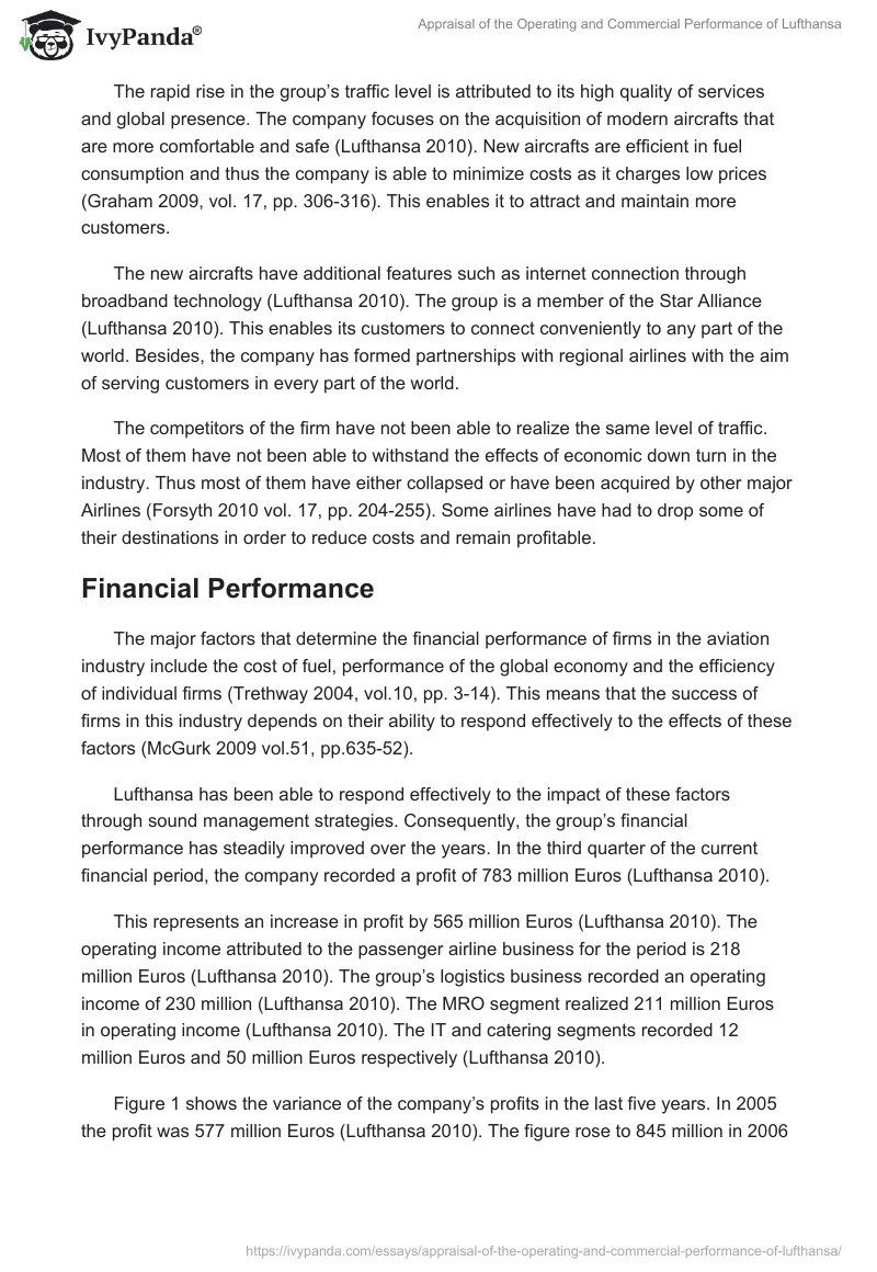 Appraisal of the Operating and Commercial Performance of Lufthansa. Page 3