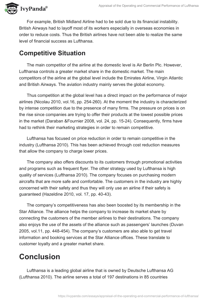 Appraisal of the Operating and Commercial Performance of Lufthansa. Page 5