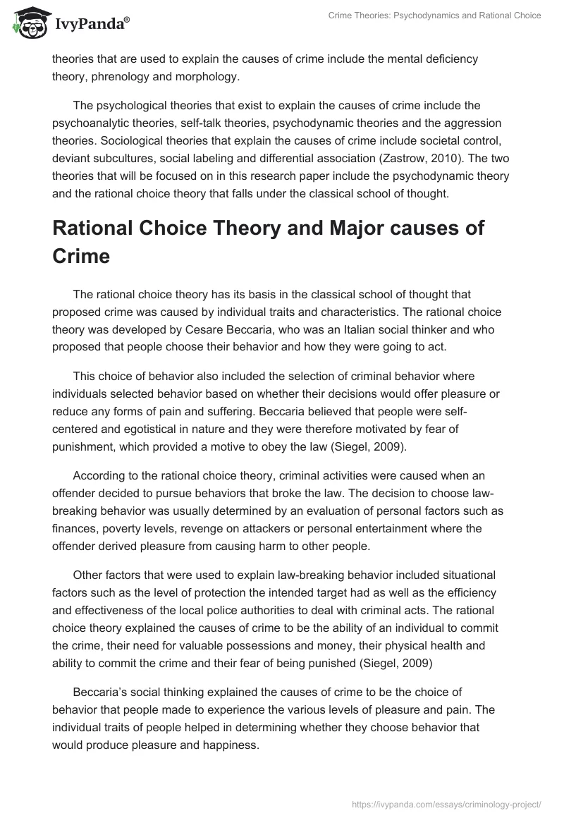 Crime Theories: Psychodynamics and Rational Choice. Page 2