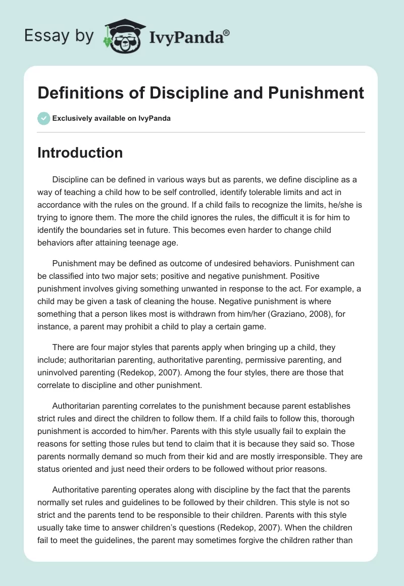 Definitions of Discipline and Punishment. Page 1