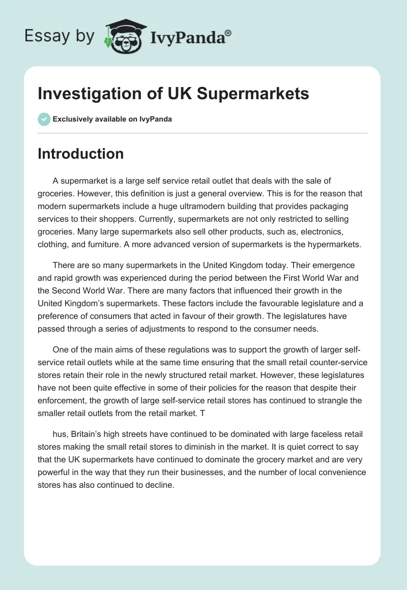 Investigation of UK Supermarkets. Page 1