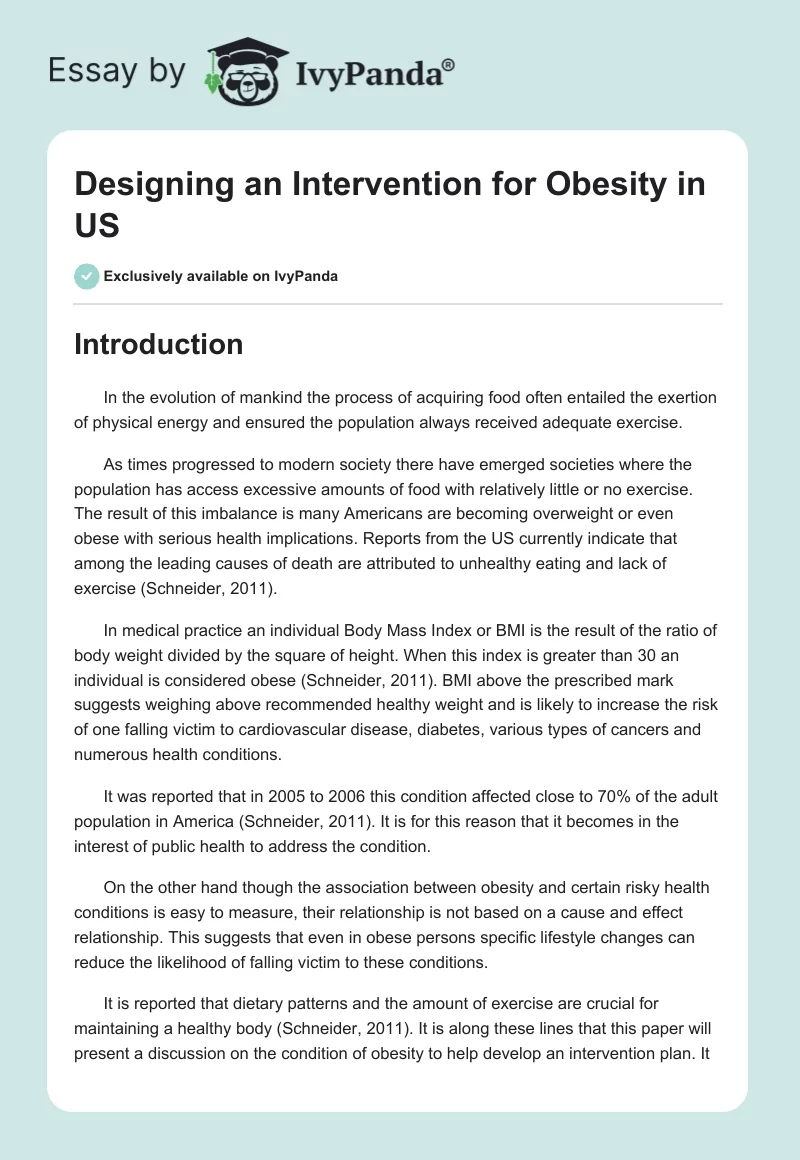 Designing an Intervention for Obesity in US. Page 1