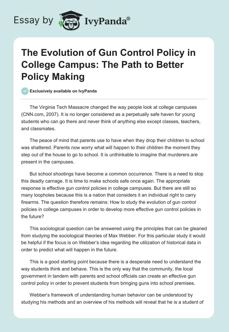 The Evolution of Gun Control Policy in College Campus: The Path to Better Policy Making. Page 1