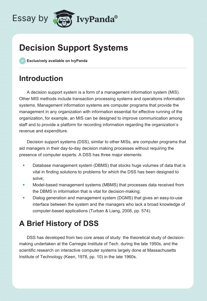 Decision Support Systems. Page 1