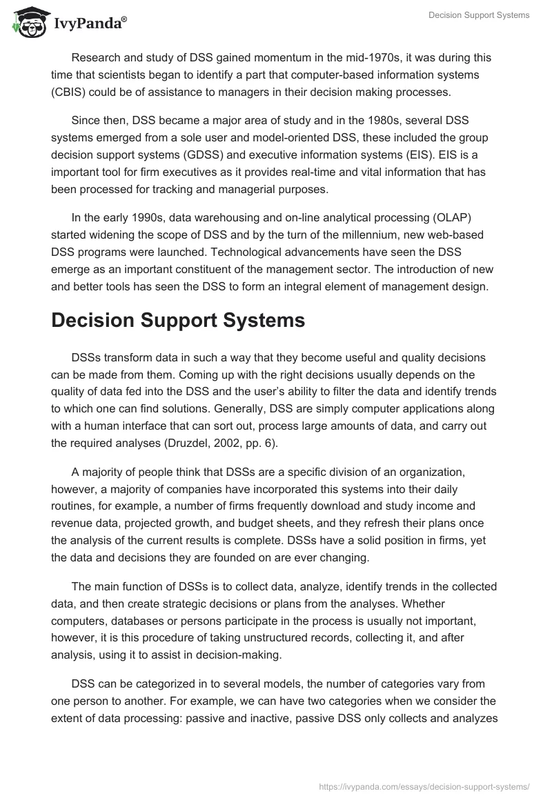 Decision Support Systems. Page 2