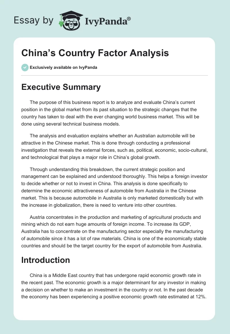 China’s Country Factor Analysis. Page 1