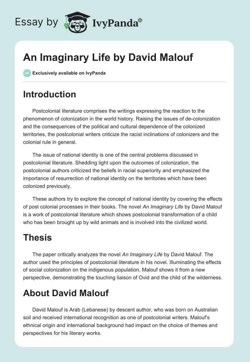 "An Imaginary Life" by David Malouf. Page 1