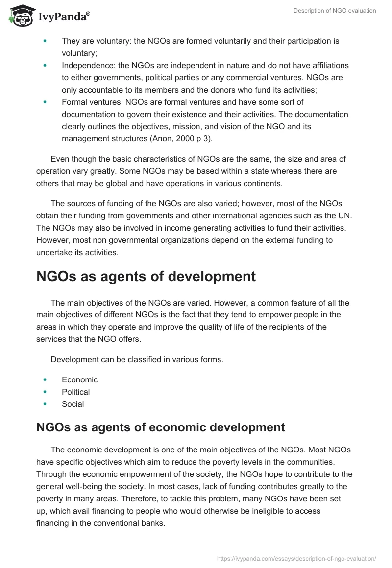 Description of NGO evaluation. Page 2