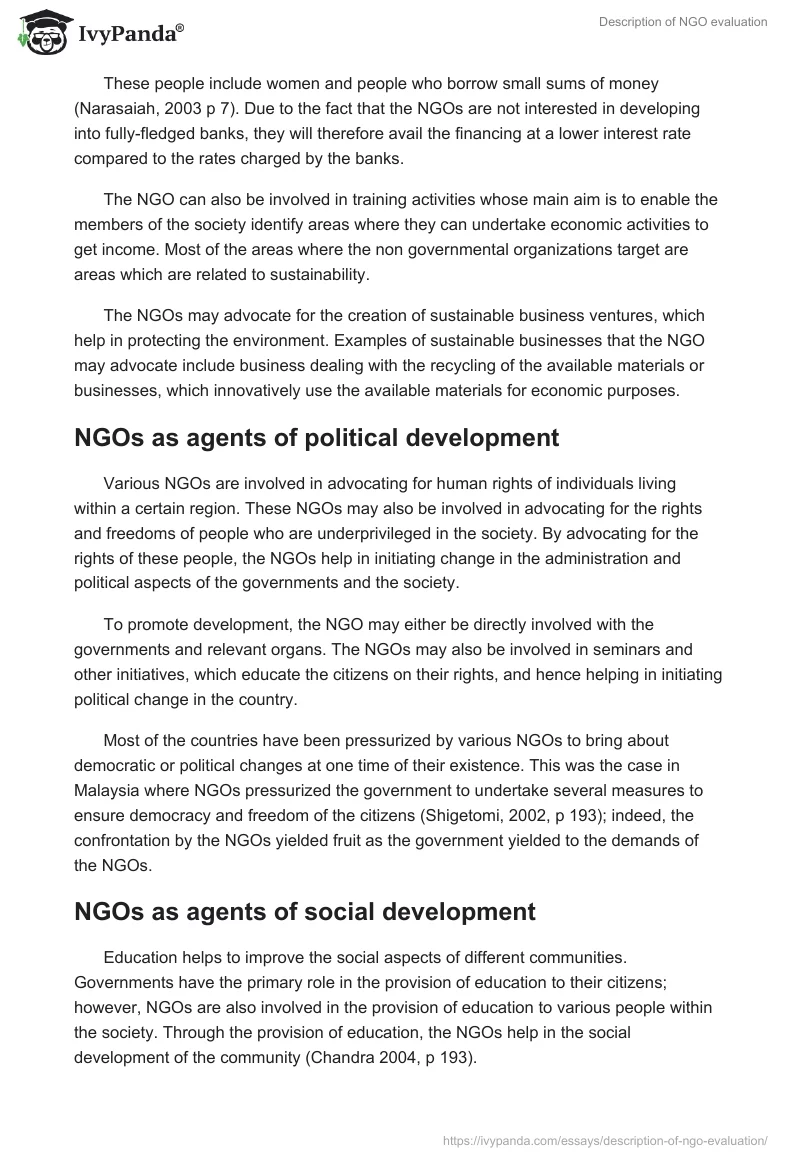 Description of NGO evaluation. Page 3