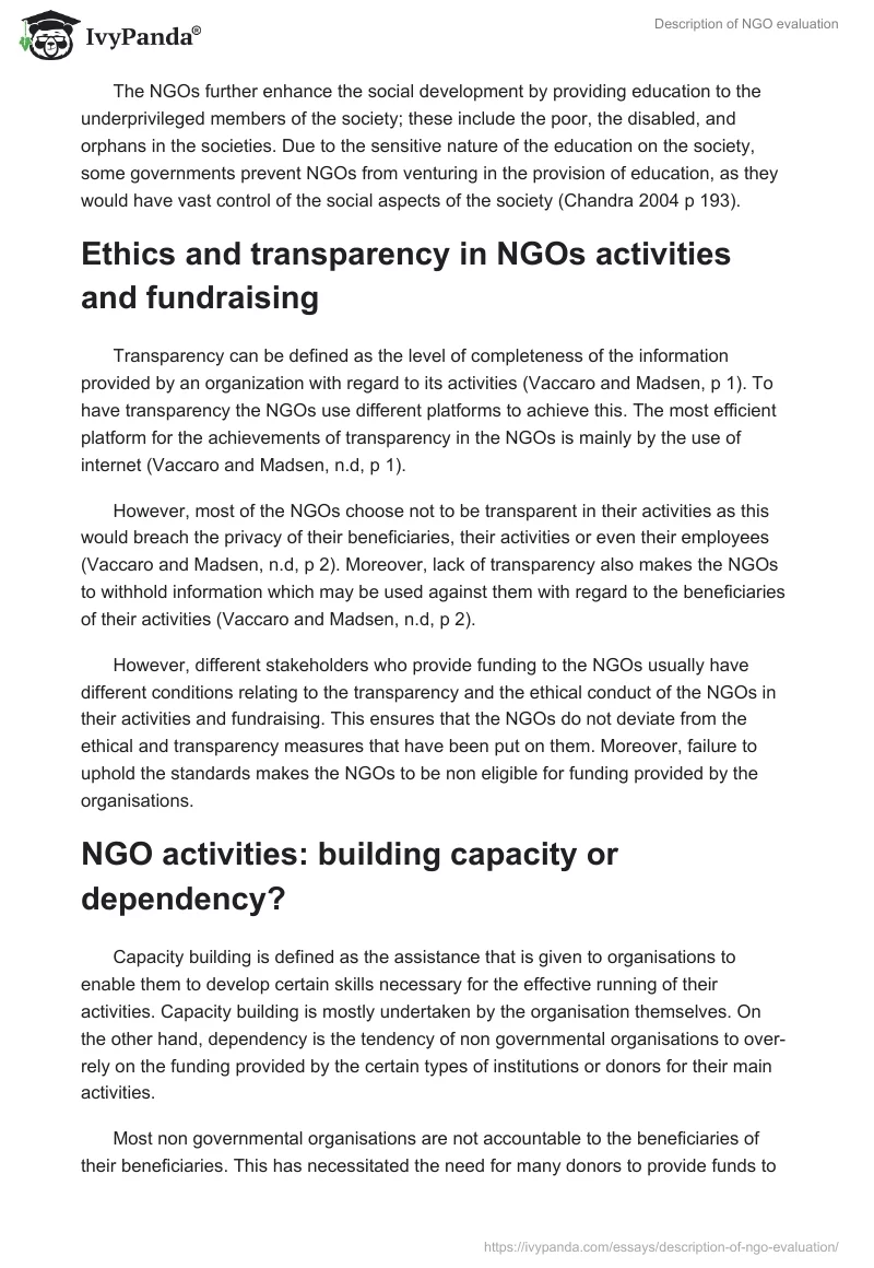 Description of NGO evaluation. Page 4