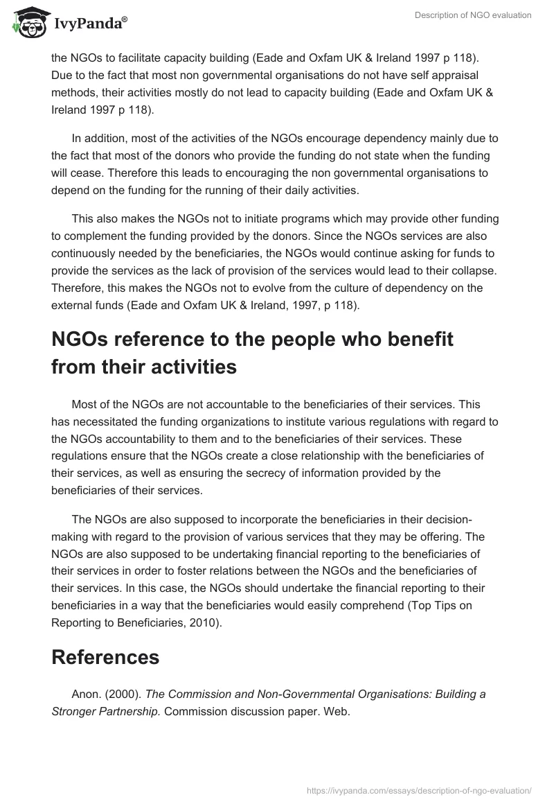 Description of NGO evaluation. Page 5