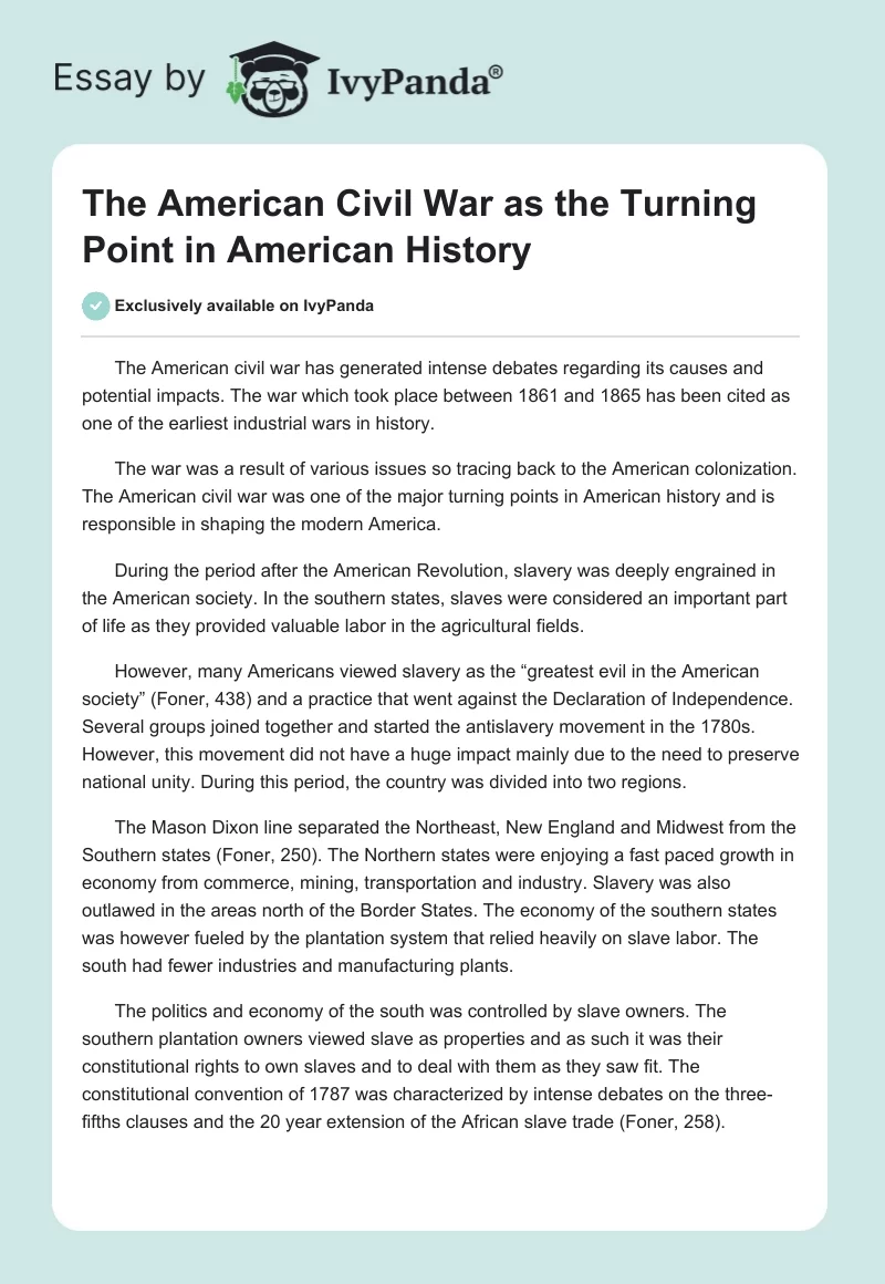The American Civil War as the Turning Point in American History. Page 1