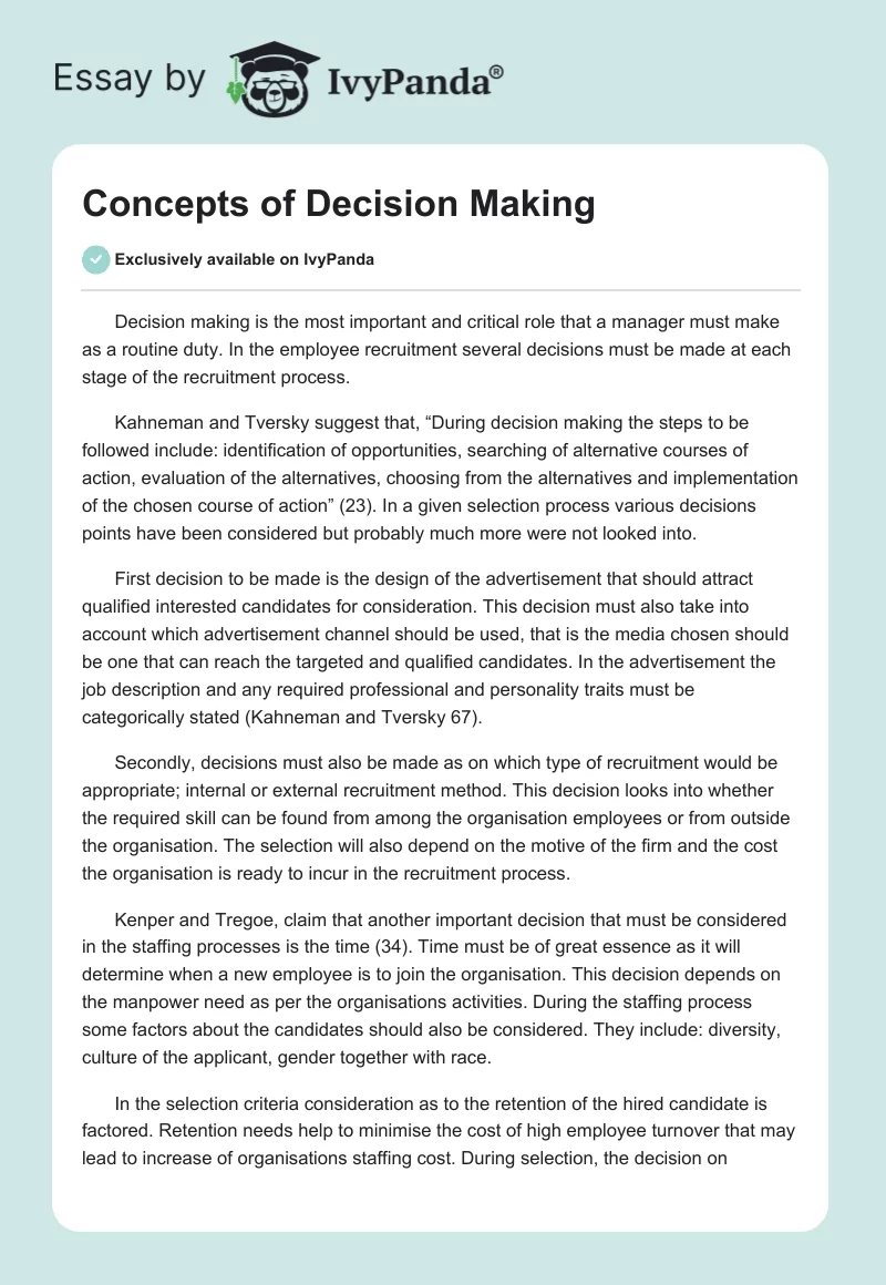 Concepts of Decision Making. Page 1
