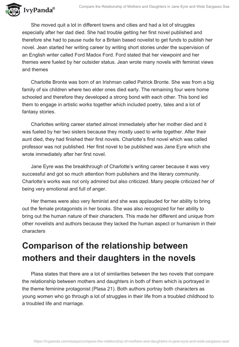 Compare the Relationship of Mothers and Daughters in Jane Eyre and Wide Sargasso Sea. Page 2