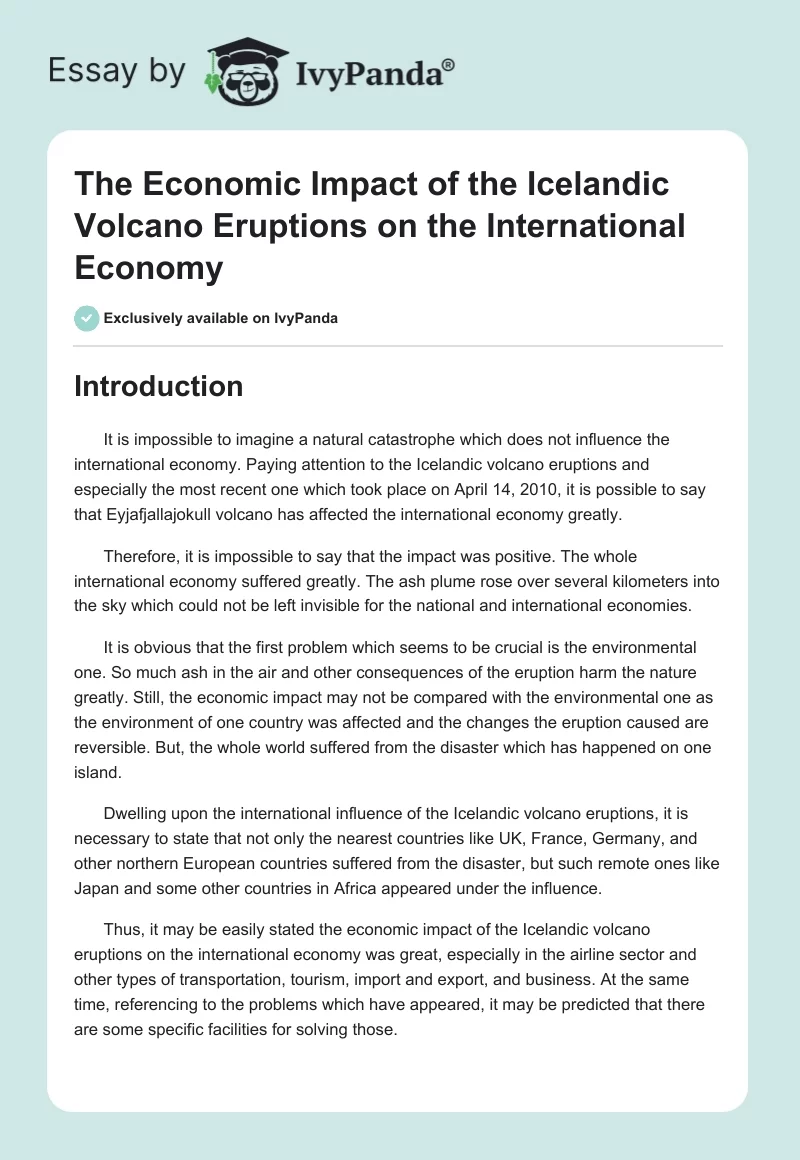 The Economic Impact of the Icelandic Volcano Eruptions on the International Economy. Page 1