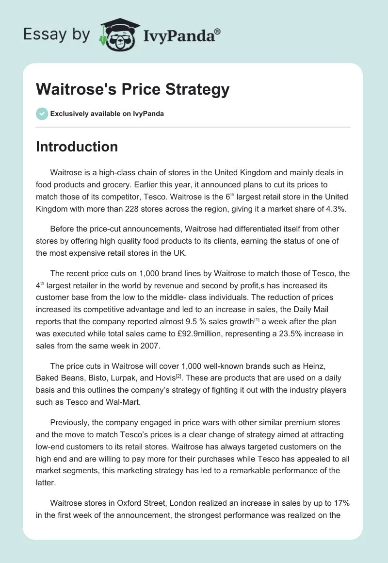 Waitrose's Price Strategy. Page 1