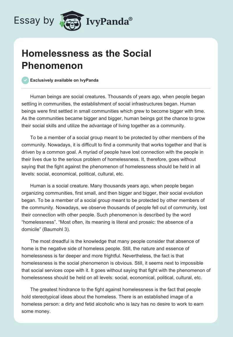 Homelessness as the Social Phenomenon. Page 1